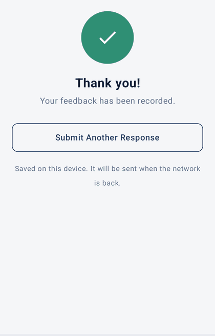 FeedBeam confirmation screen showing a response saved on the device