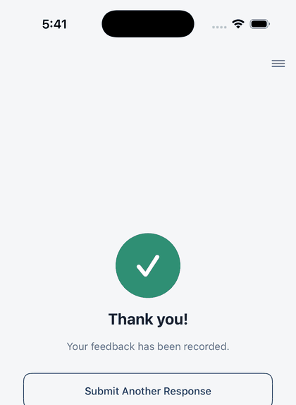 FeedBeam confirmation screen on iPhone showing a response was recorded